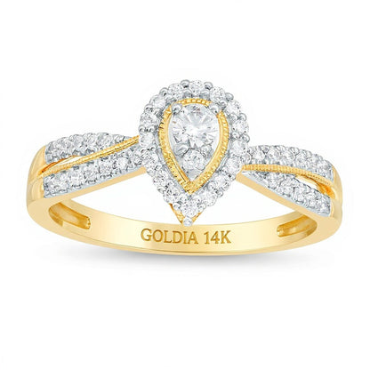 0,33 ct. Gesamtgewicht Diamant-Verlobungsring tropfenförmiger Halo im Vintage-Stil in 14K Gelbgold