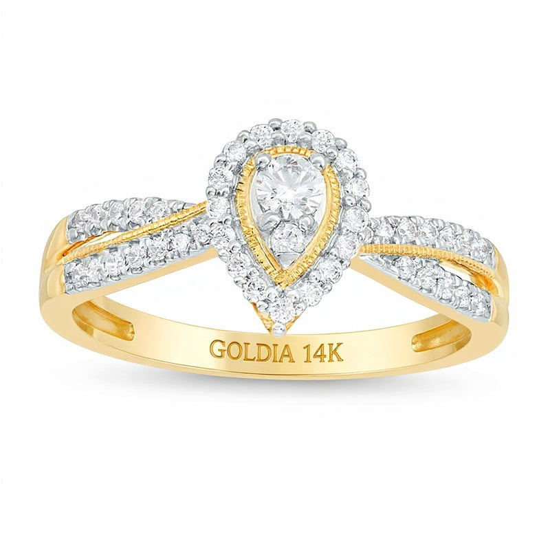 0,33 ct. Gesamtgewicht Diamant-Verlobungsring tropfenförmiger Halo im Vintage-Stil in 14K Gelbgold