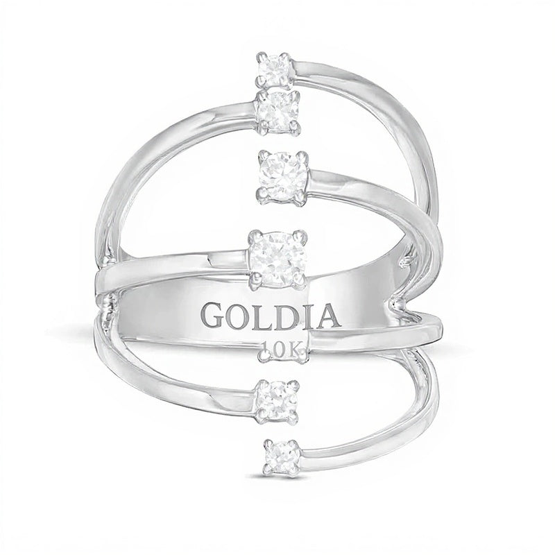 0.5 CT. Gesamtgewicht Diamant Ring mit sieben Steinen und offener Ringschiene in 10K Weißgold