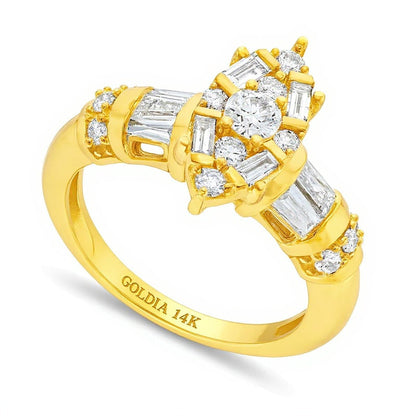 1.0 ct. Gesamtgewicht Multi-Diamant-Ring mit Marquise-, rundem und Baguette-Schliff in 14K Gelbgold