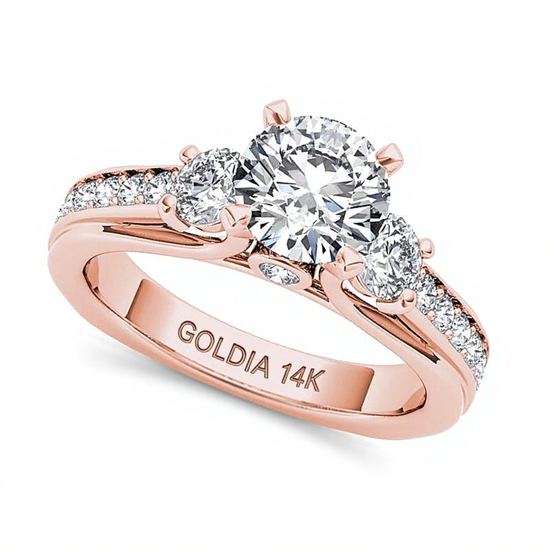 Dreistein-Verlobungsring mit Diamanten 2.0 ct. Gesamtgewicht in 14K Roségold