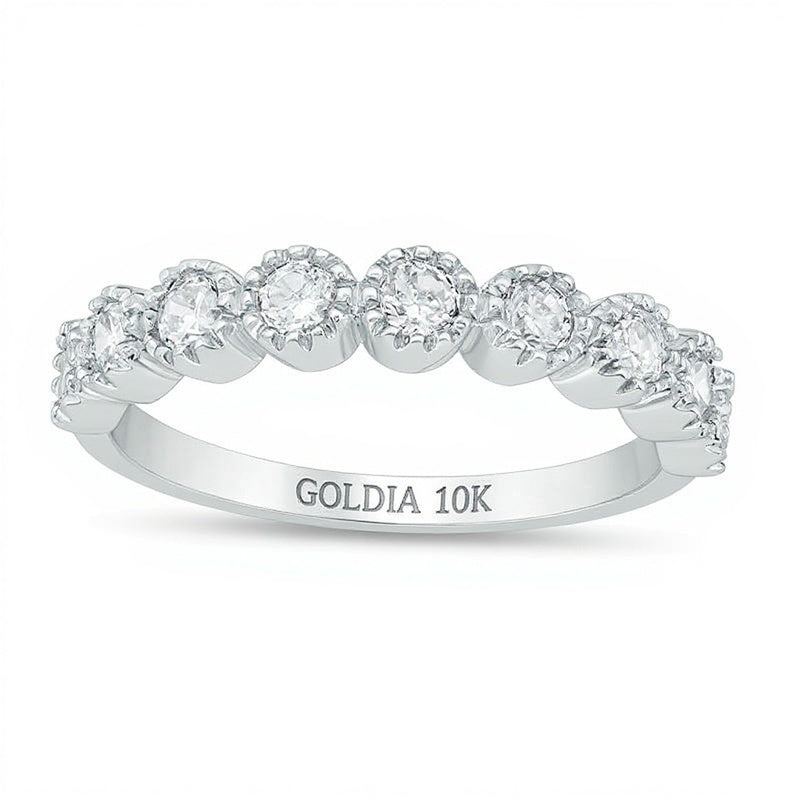 Memoire-Ring mit 0.5 ct. Gesamtgewicht Diamanten im Vintage-Stil mit neun Steinen in 10K Weißgold