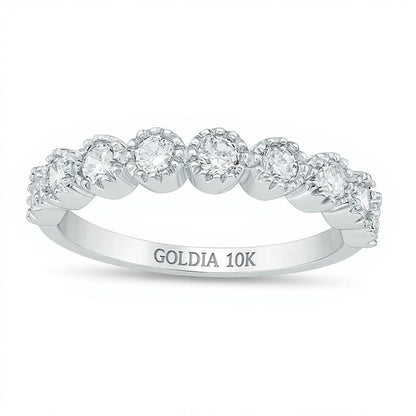 Memoire-Ring mit 0.5 ct. Gesamtgewicht Diamanten im Vintage-Stil mit neun Steinen in 10K Weißgold