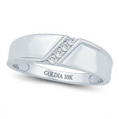 Ehering mit vier runden Diamanten 0.1 ct. Gesamtgewicht in 10K Weißgold