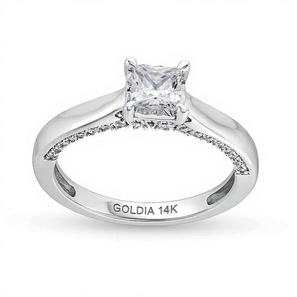 1.0 CT. Gesamtgewicht Solitär-Verlobungsring mit Diamanten im Princess- und Rundschliff in 14K Weißgold (I/I2)