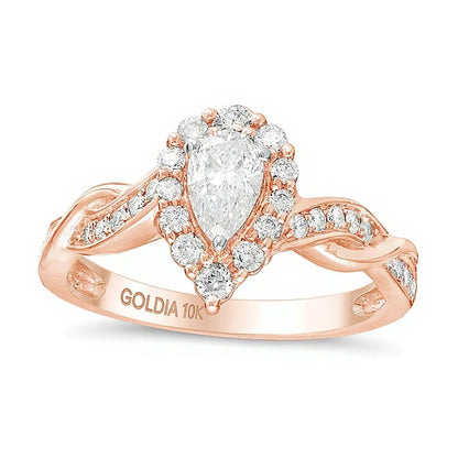 0,75 ct. Gesamtgewicht Verlobungsring mit tropfenförmigem Diamant und Halo in 10K Roségold für Damen