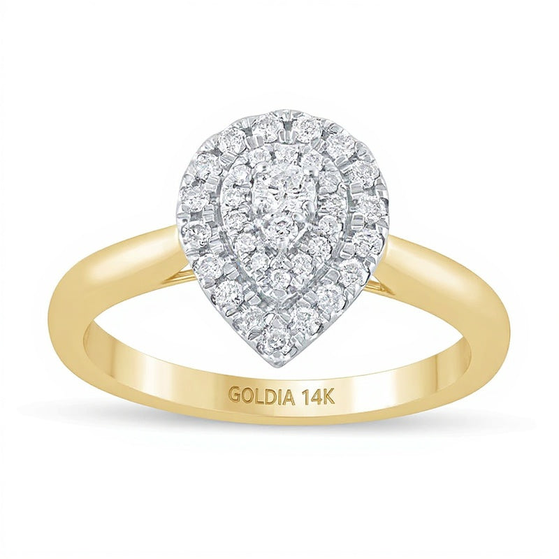 0,33 ct. Gesamtgewicht Komposit-Verlobungsring mit Diamanten in rund und Tropfen, doppelter tropfenförmiger Fassung, in 14K Gelbgold
