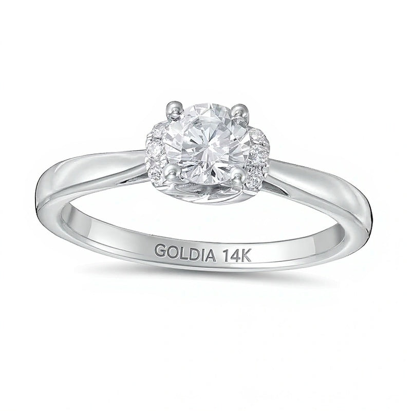 0.5 ct. Gesamtgewicht Diamant Solitär mit seitlichem Besatz Verlobungsring in 14K Weißgold (I/I2)