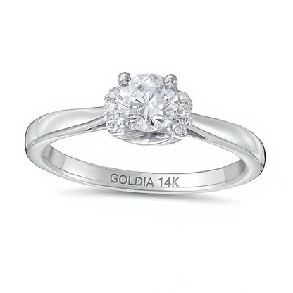 0.5 ct. Gesamtgewicht Diamant Solitär mit seitlichem Besatz Verlobungsring in 14K Weißgold (I/I2)
