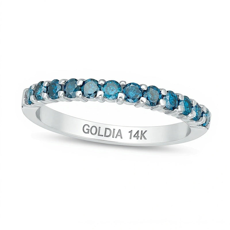 Memoire-Ring mit blauen Diamanten 0.5 ct. Gesamtgewicht rund in 14K Weißgold