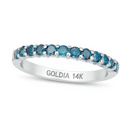 Memoire-Ring mit blauen Diamanten 0.5 ct. Gesamtgewicht rund in 14K Weißgold