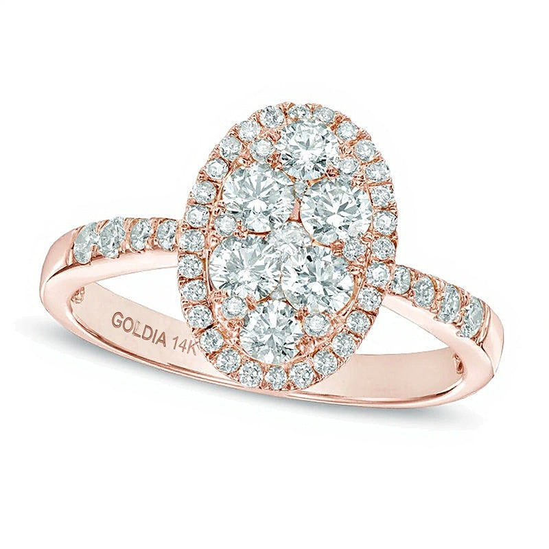 Verlobungsring mit mehreren Diamanten und ovalem Rahmen 1.0 ct. Gesamtgewicht in 14K Roségold
