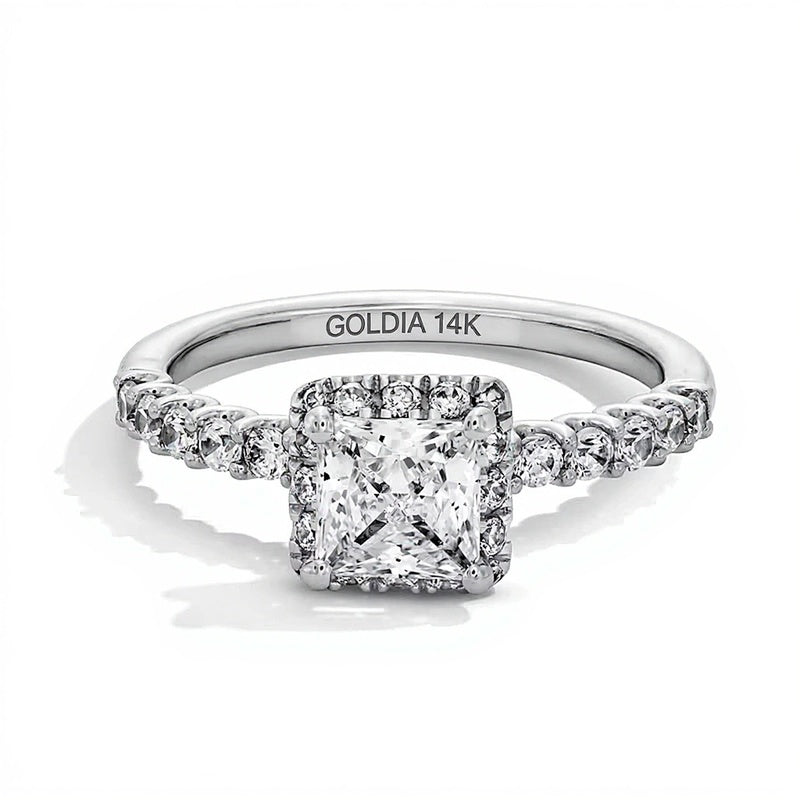 1,5 ct. Gesamtgewicht Halo-Ring mit Labordiamanten im Princess-Schliff in 14K Weißgold (F/SI2)
