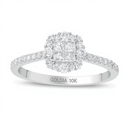 0.38 ct. Gesamtgewicht Verlobungsring Halo mit Princess- und rundem Diamant in 10K Weißgold