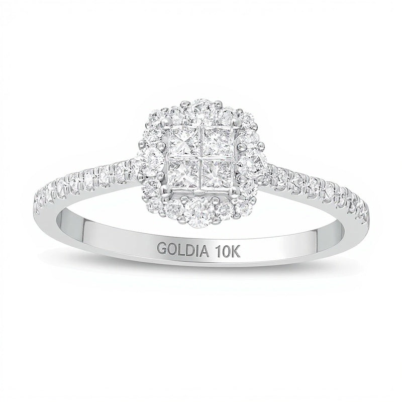 0.38 ct. Gesamtgewicht Verlobungsring Halo mit Princess- und rundem Diamant in 10K Weißgold