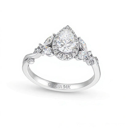 1.0 CT. Gesamtgewicht Halo-Verlobungsring mit tropfenförmigem Diamant in 14K Weißgold