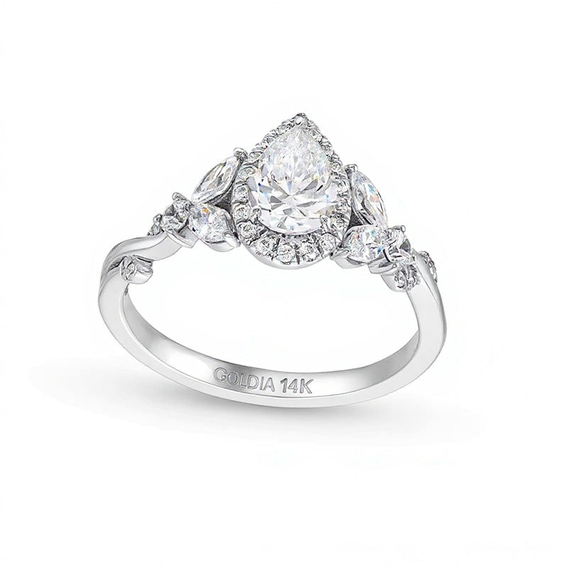 1.0 CT. Gesamtgewicht Halo-Verlobungsring mit tropfenförmigem Diamant in 14K Weißgold