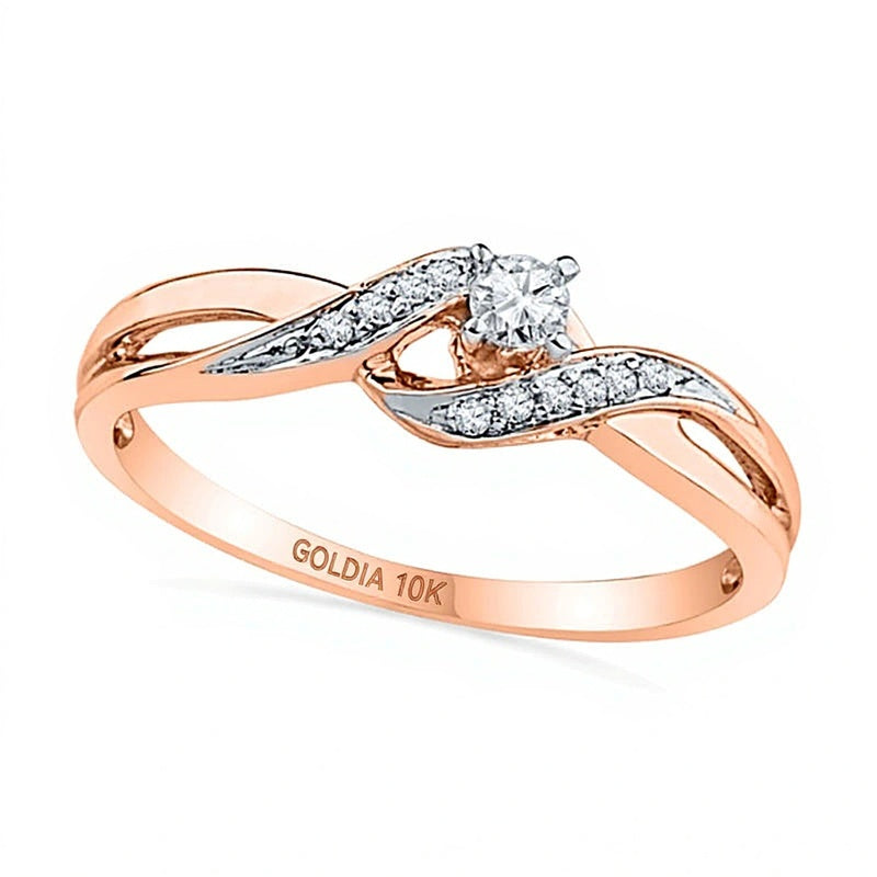 0.1 CT. Gesamtgewicht Diamant Bypass Freundschaftsring mit geteiltem Ringschienenverlauf in 10K Roségold