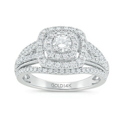 1.0 CT. TW Diamant Verlobungsring im Vintage-Stil mit Halo in 14K Weißgold