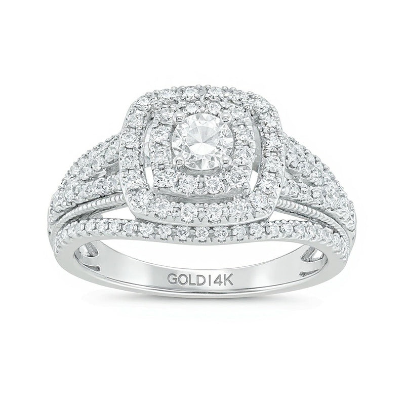 1.0 CT. TW Diamant Verlobungsring im Vintage-Stil mit Halo in 14K Weißgold