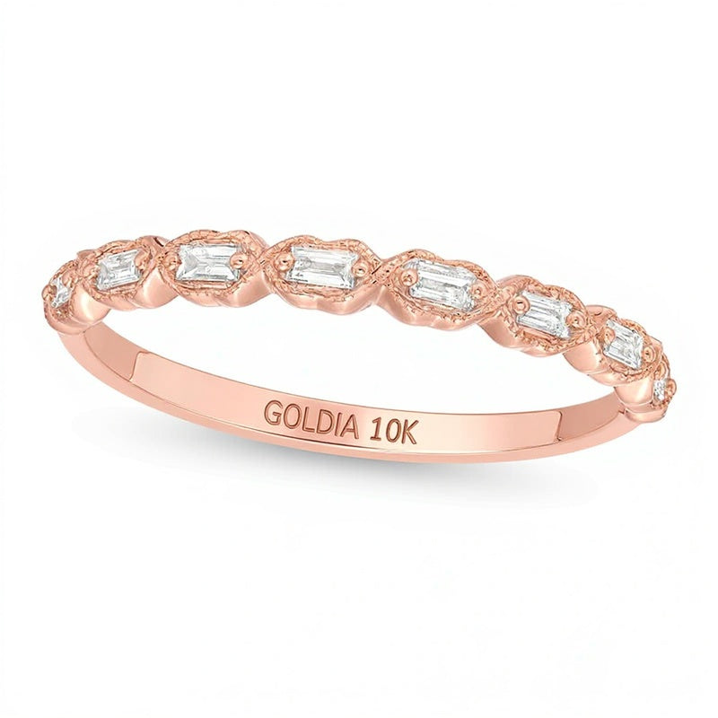 0,13 ct. Gesamtgewicht Baguette-Diamant Art-Déco Vintage-Stil stapelbarer Ring in 10K Roségold