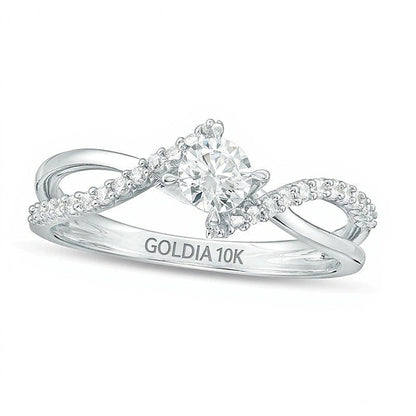 0.5 ct. Gesamtgewicht Diamant Solitär mit seitlichem Besatz Verlobungsring mit Bypass-Schiene in 10K Weißgold