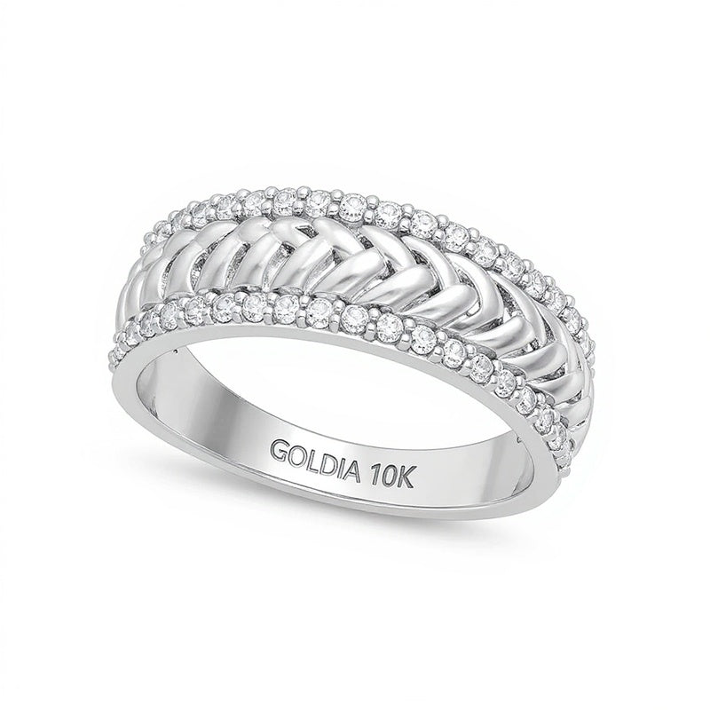 0.33 CT. Gesamtgewicht Diamant-Ring im Fischgrätmuster mit Kantenbesatz in 10K Weißgold