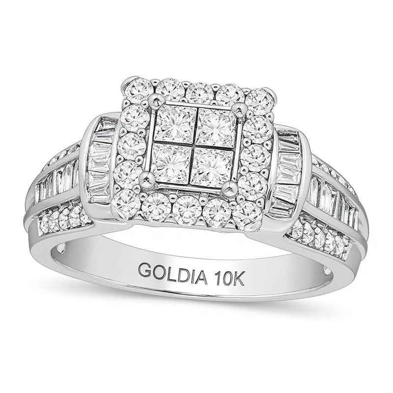 1.0 ct. Gesamtgewicht Verlobungsring mit Diamanten im Princess- und Rundschliff in 10K Weißgold