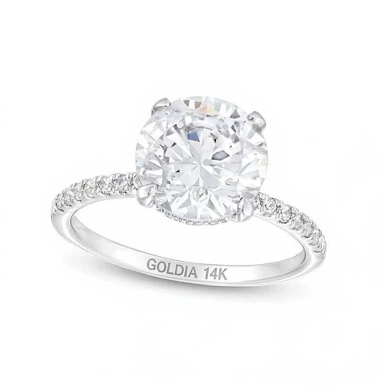 3.25 CT. Gesamtgewicht Labordiamant Solitär mit seitlichem Besatz in 14K Weißgold (I/SI2)