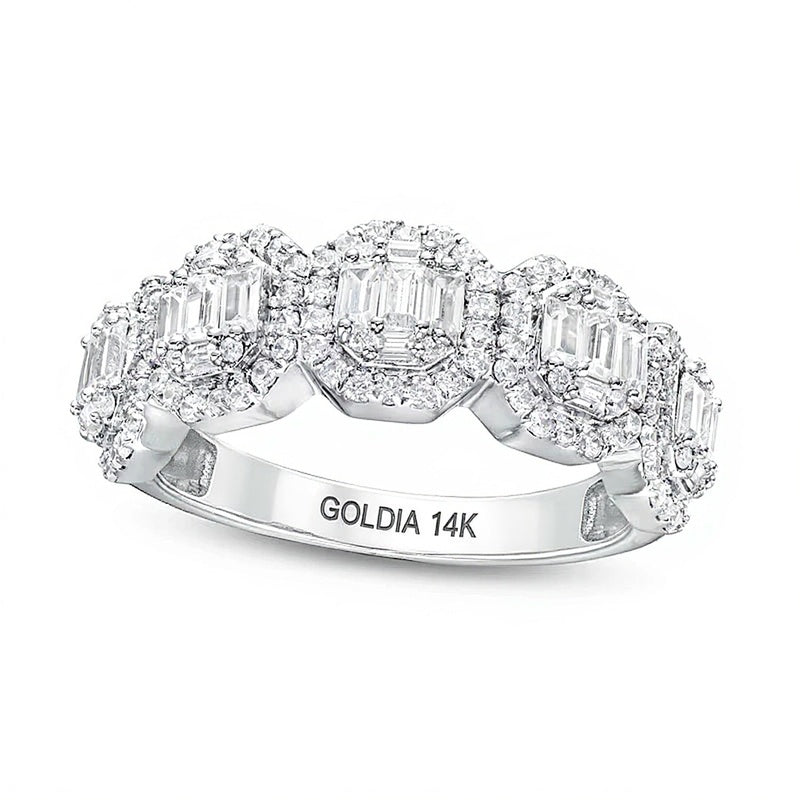 Ring mit Diamanten im Baguette- und Rundschliff 1.0 ct. Gesamtgewicht in 14K Weißgold