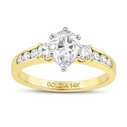 1.0 CT. TW Dreistein-Verlobungsring mit Diamanten im Tropfen- und Rundschliff in 14K Gelbgold (J/SI2)
