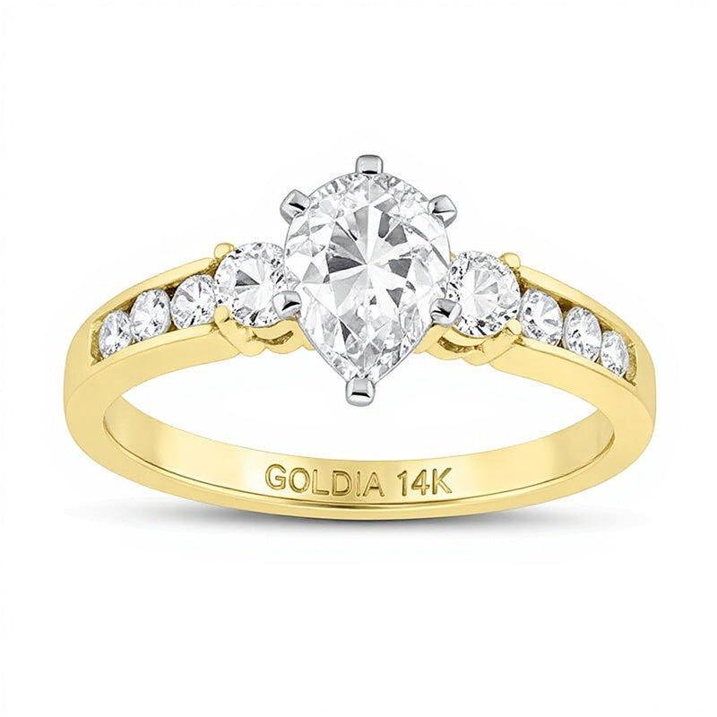 1.0 CT. TW Dreistein-Verlobungsring mit Diamanten im Tropfen- und Rundschliff in 14K Gelbgold (J/SI2)