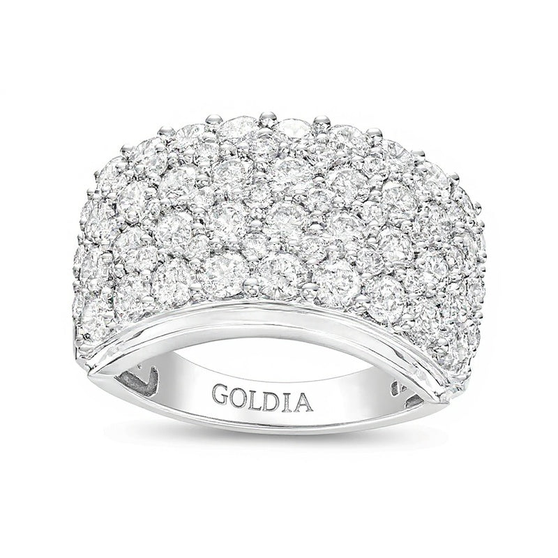 Memoire-Ring mit weißen Diamanten im Rundschliff, mehrreihig, 3.5 ct. Gesamtgewicht, in 10K Weißgold