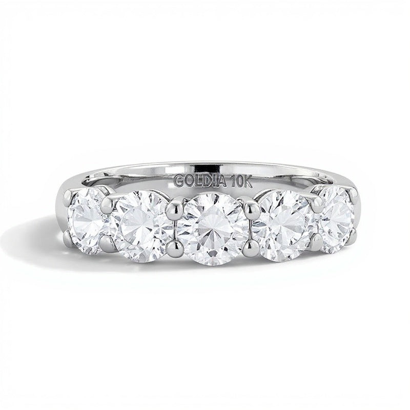 2.0 ct. Gesamtgewicht Labordiamant Fünfstein-Memoire-Ring in 10K Weißgold (F/VS2)