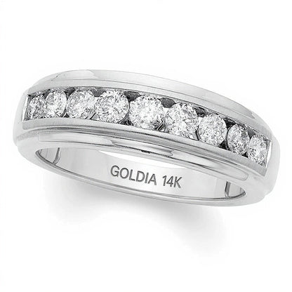 Herren-Ehering mit Diamanten 1.0 ct. Gesamtgewicht, neun Steine, rund, in 14K Weißgold (I/I2)