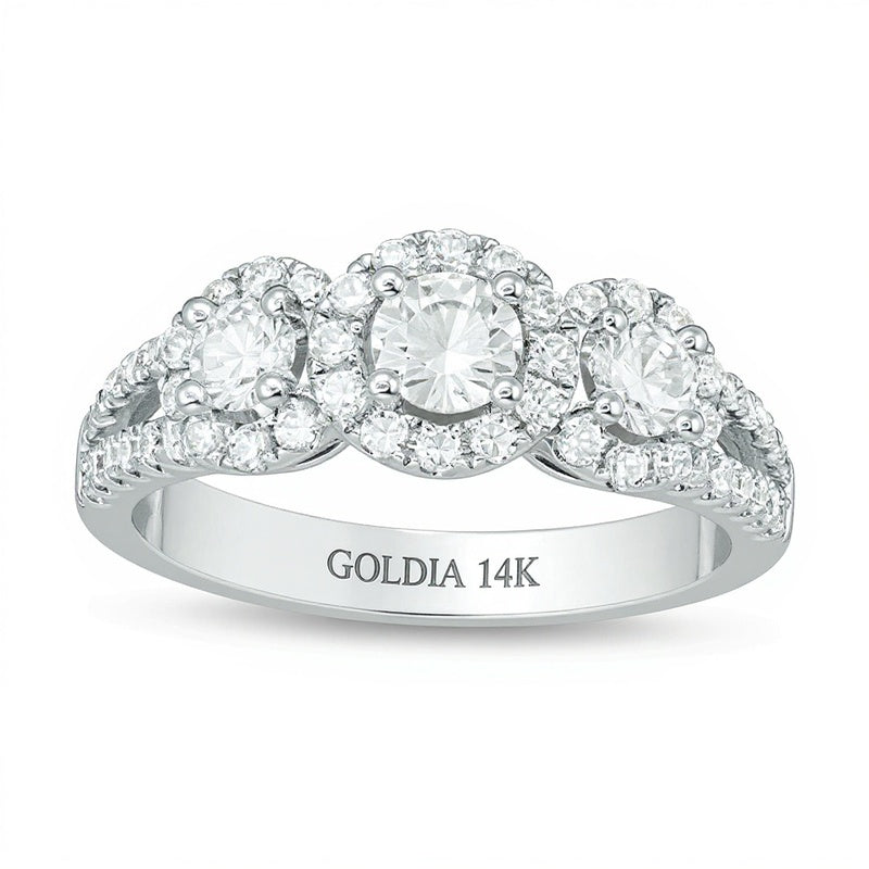 1.0 ct. Gesamtgewicht Dreistein-Verlobungsring mit runden Diamanten in 14K Weißgold