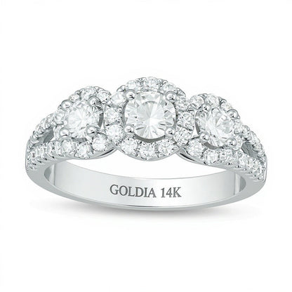 1.0 ct. Gesamtgewicht Dreistein-Verlobungsring mit runden Diamanten in 14K Weißgold