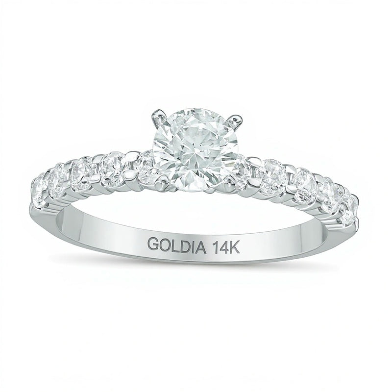 1.0 ct. Gesamtgewicht Diamant Verlobungsring Solitär mit seitlichem Besatz in 14K Weißgold