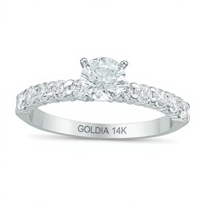 1.0 ct. Gesamtgewicht Diamant Verlobungsring Solitär mit seitlichem Besatz in 14K Weißgold
