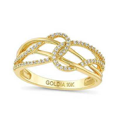 0.17 ct. Gesamtgewicht Diamant Layered Crossover Ring mit Schlaufen in 10K Gelbgold