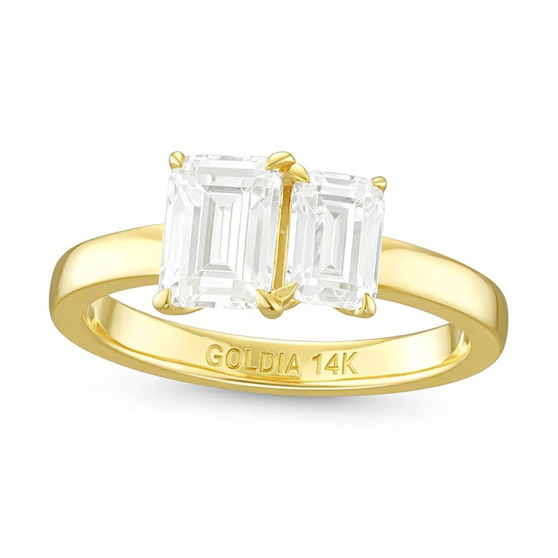 Verlobungsring Toi et Moi mit Diamanten im Smaragdschliff, 1.5 ct. Gesamtgewicht, in 14K Gelbgold