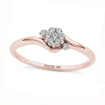 Freundschaftsring mit Diamanten Blüten-Bypass für Damen in 10K Roségold