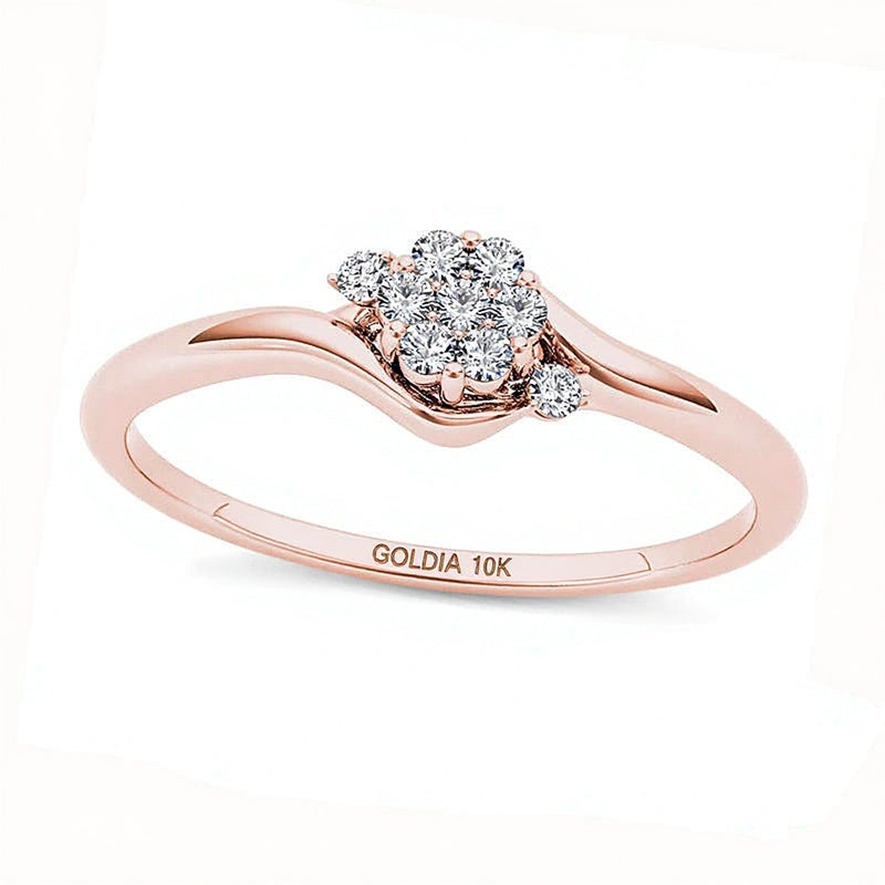 Freundschaftsring mit Diamanten Blüten-Bypass für Damen in 10K Roségold