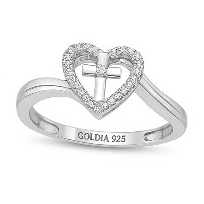 0.07 ct. Gesamtgewicht Diamant Herz-Ring mit Kreuz-Bypass aus rhodiniertem Sterlingsilber