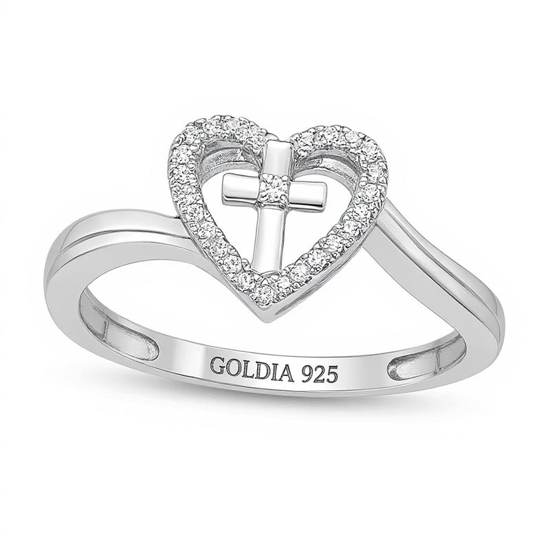 0.07 ct. Gesamtgewicht Diamant Herz-Ring mit Kreuz-Bypass aus rhodiniertem Sterlingsilber