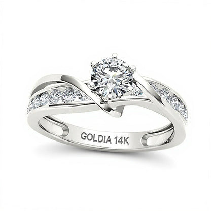 0,75 ct. Gesamtgewicht Diamant Solitär mit seitlichem Besatz Verlobungsring in 14K Weißgold