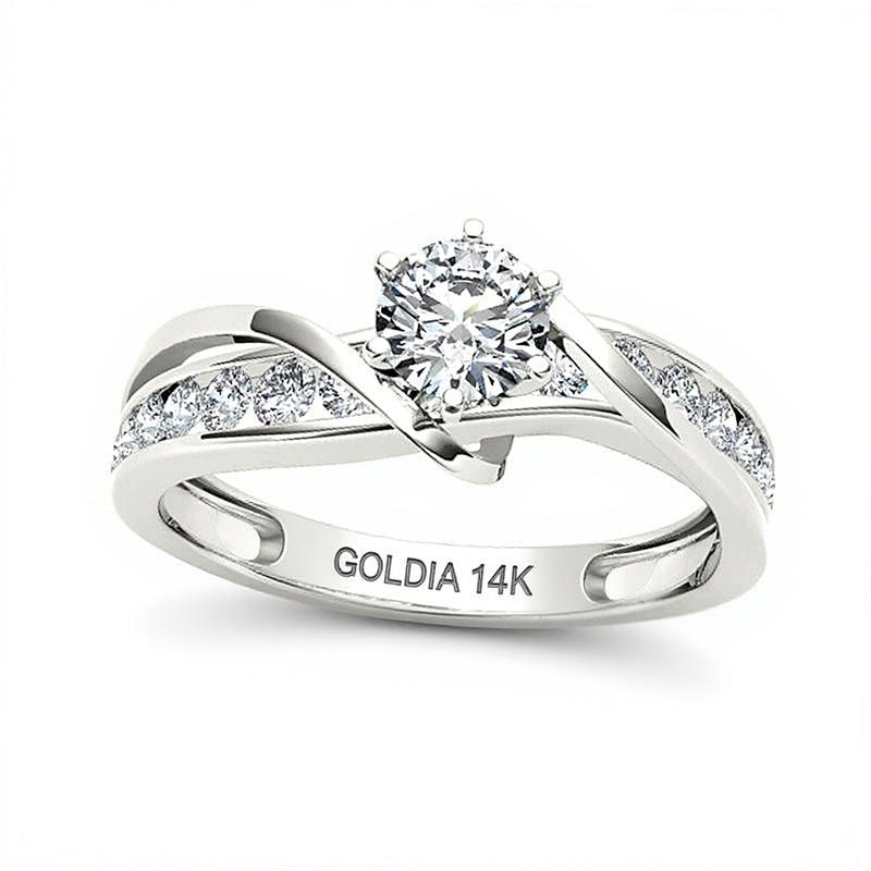 0,75 ct. Gesamtgewicht Diamant Solitär mit seitlichem Besatz Verlobungsring in 14K Weißgold