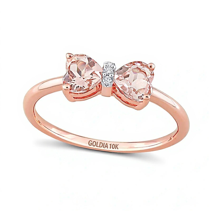 Fashion-Ring in Schleifenform mit herzförmigem Morganit 5,0mm und Diamant-Besatz in 10K Roségold