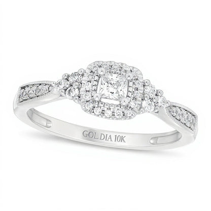 Verlobungsring im Vintage-Stil mit Diamanten im Princess- und Rundschliff, 0.33 ct. Gesamtgewicht, in 10K Weißgold