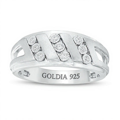 0.1 ct. Gesamtgewicht Diamant Ring dreireihig schräg mit Multi-Finish in rhodiniertem Sterlingsilber